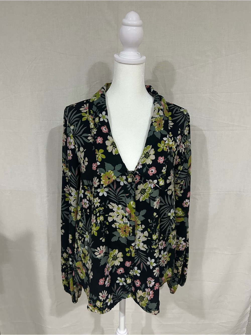 Walter Baker NWOT Floral Multicolor V-Neck Button Down Long Sleeve Blouse